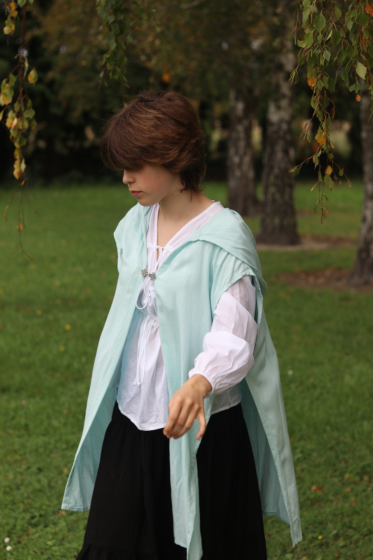 Lorewoven Open Vest Cloak - Mist Blue